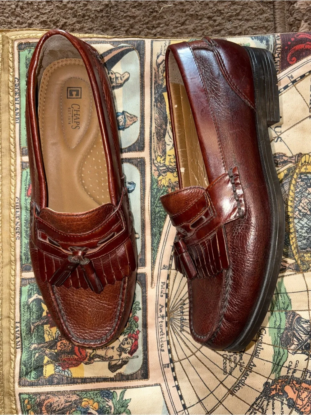Chaps Men’s Burgundy Leather Tassel Kiltie Loafers